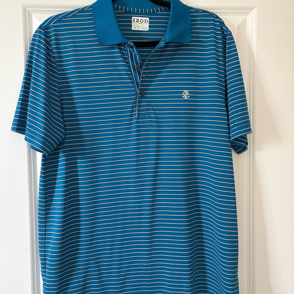 Izod Teal Blue Polo with White Pinstripes